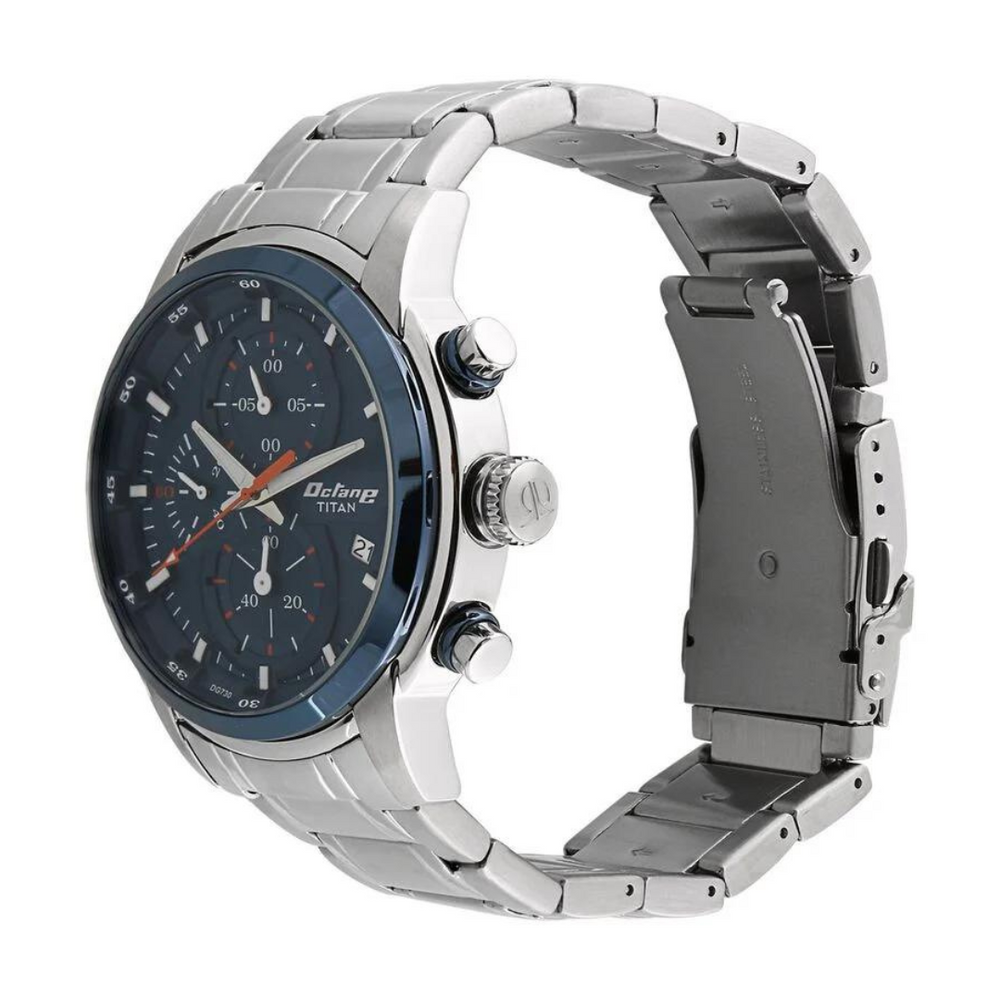 Titan Quartz Chronograph Blue Dial Watch for Men - 90086KM01 - KRISHNA WATCH COMPANY