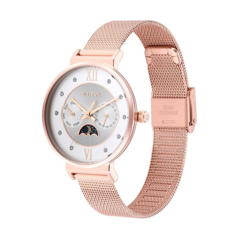 Titan Slimline Silver Dial Quartz Multifunction Stainless Steel Strap Watch for Women 95144WM01 - KRISHNA WATCH COMPANY
