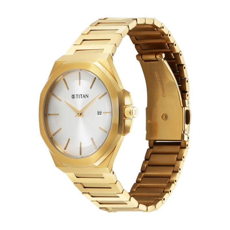 Titan Classic Slim Quartz Analog with Date Silver Dial Stainless Steel Strap Watch for Men 90167YM01 - KRISHNA WATCH COMPANY