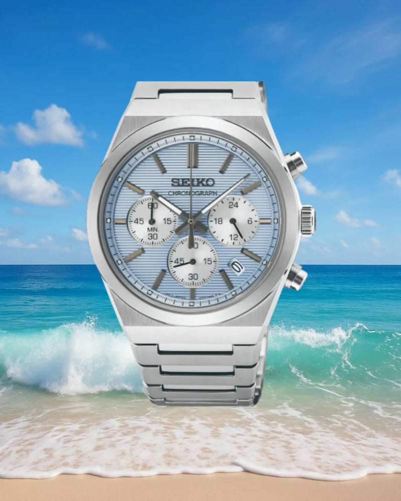 Seiko Conceptual: Sporty Quartz Chronograph in Light Blue SSB459P1
