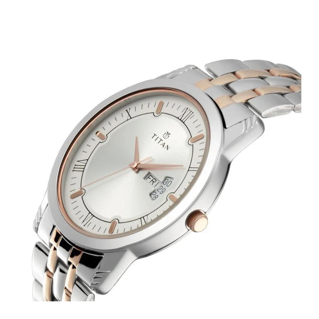 Titan Bandhan Quartz Analog with Day and Date Silver Dial Stainless Steel Strap Watch for Couple NR17742565KM01