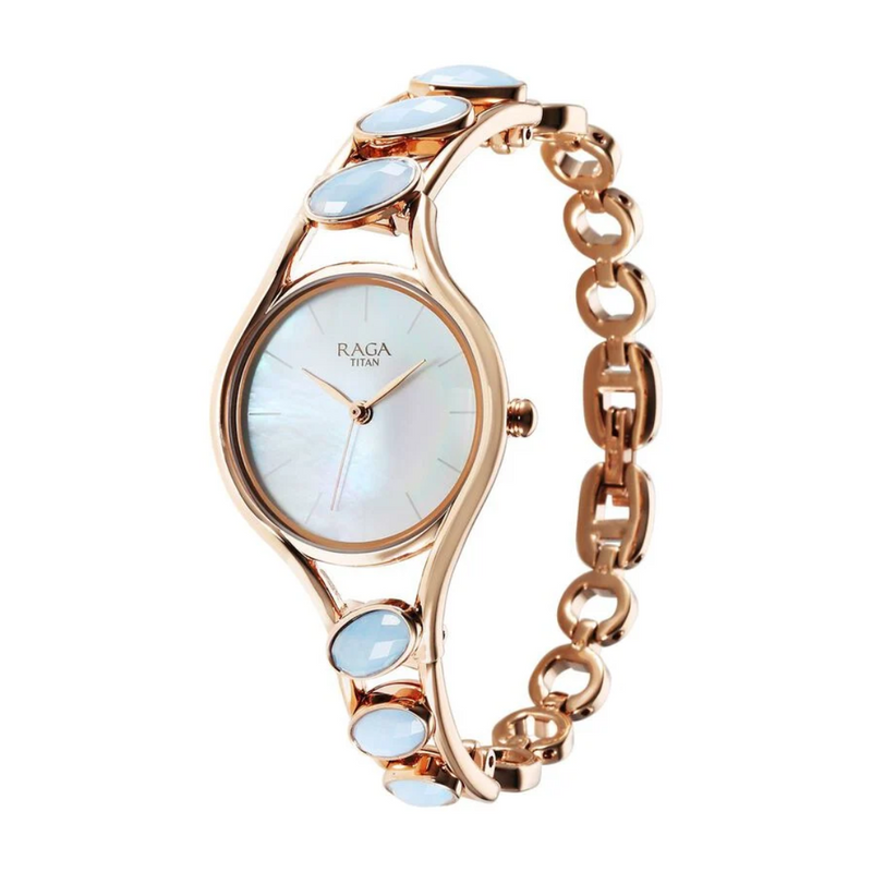 Titan Raga New You Quartz Analog Mother Of Pearl Dial Metal Strap Watch for Women 95190WM02