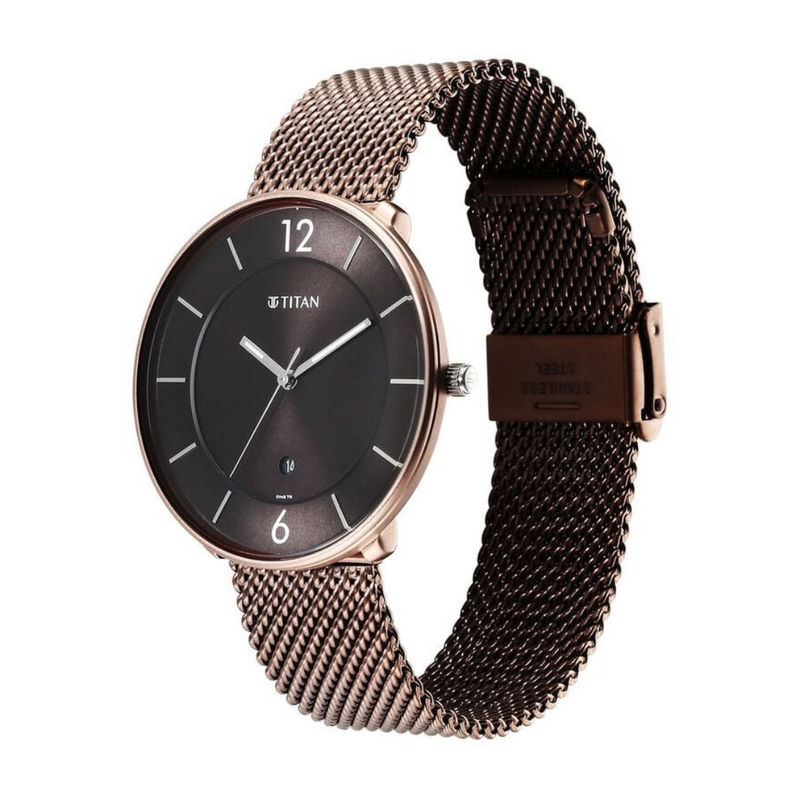 Titan Neo Splash Quartz Analog with Date Brown Dial Stainless Steel Strap Watch for Men 1849KM04 - KRISHNA WATCH COMPANY