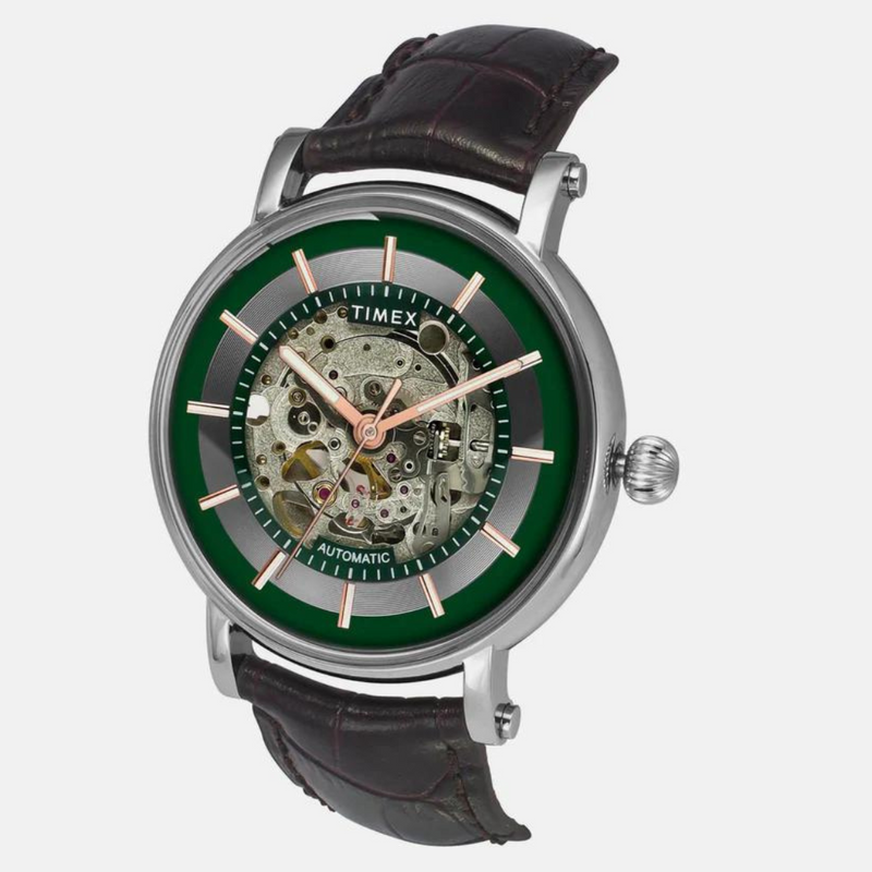 Timex E Class Male Green Analog Leather Watch TWEG16718