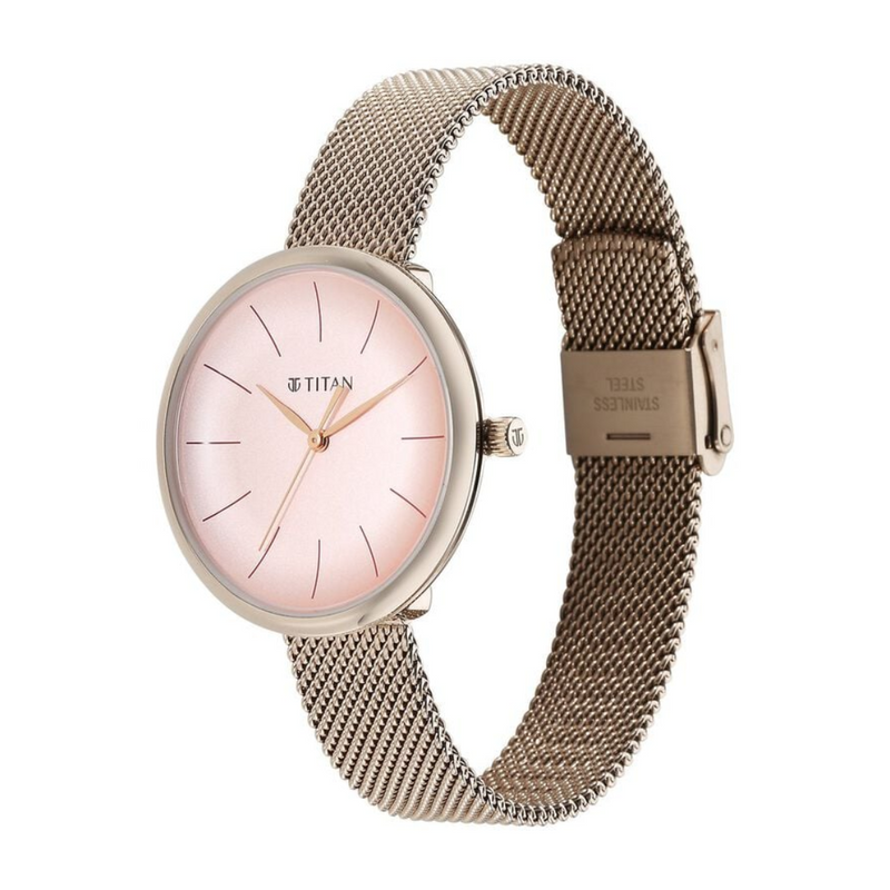 Titan Slimline Quartz Analog Pink Dial Rose Gold Stainless Steel Strap Watch for Women 95182WM01 - KRISHNA WATCH COMPANY