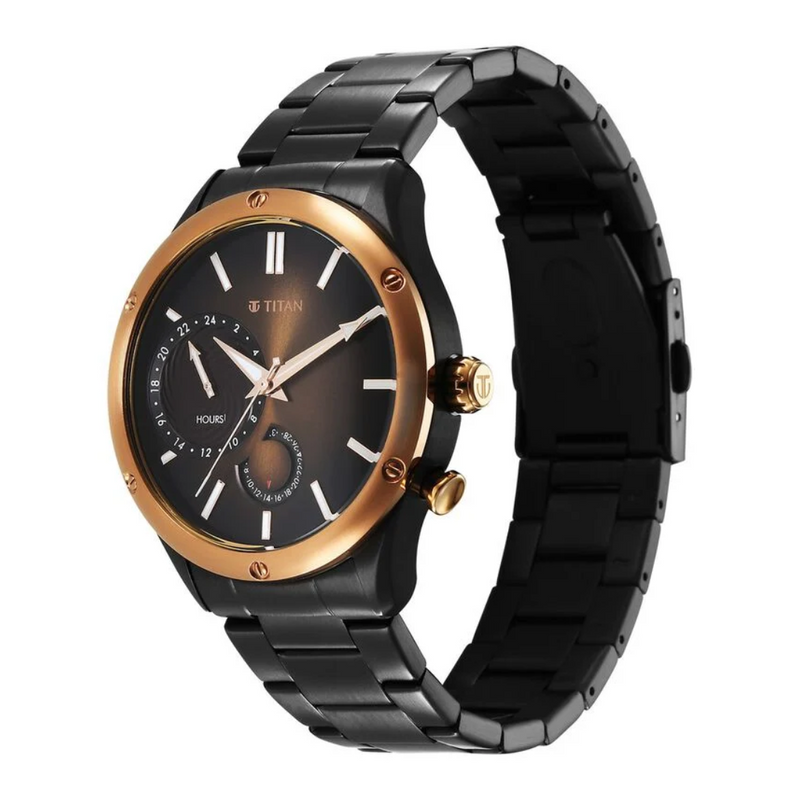 Titan Stellar Quartz Multifunction Brown Dial Watch for Men - 10009KM02 - KRISHNA WATCH COMPANY