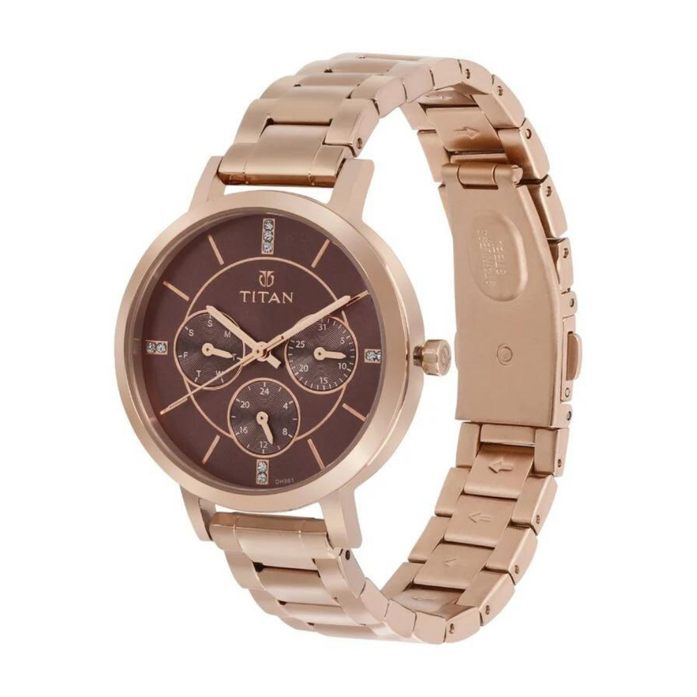 Titan Quartz Multifunction Rose Gold Dial Stainless Steel Strap Watch for Women 95087WM02 - KRISHNA WATCH COMPANY
