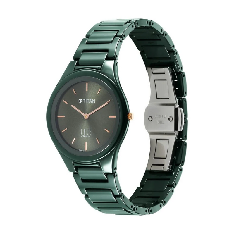 Titan Edge Ceramic Quartz Analog Green Dial Ceramic Strap Watch for Women 2653QC06 - KRISHNA WATCH COMPANY