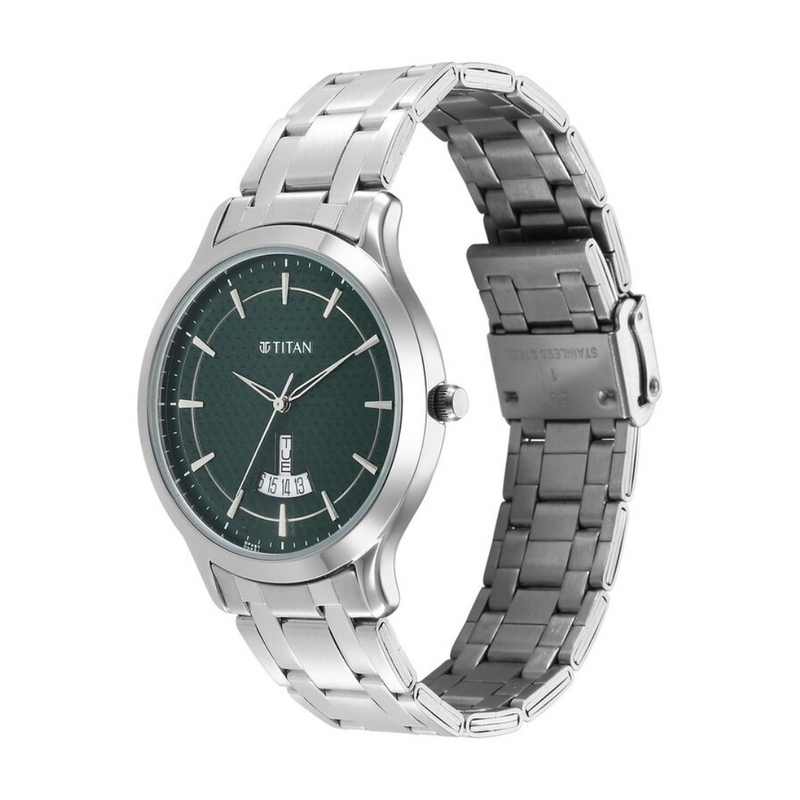 Titan Karishma Quartz Analog Green Dial Stainless Steel Strap Watch for Men 1825SM11