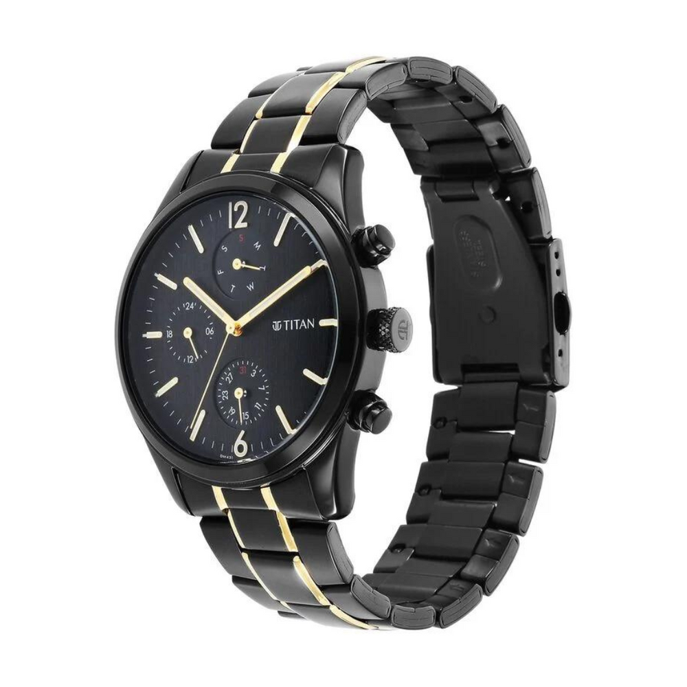 Titan Black and Gold Anthracite Dial Analog watch for Men - 1805KM03 - KRISHNA WATCH COMPANY