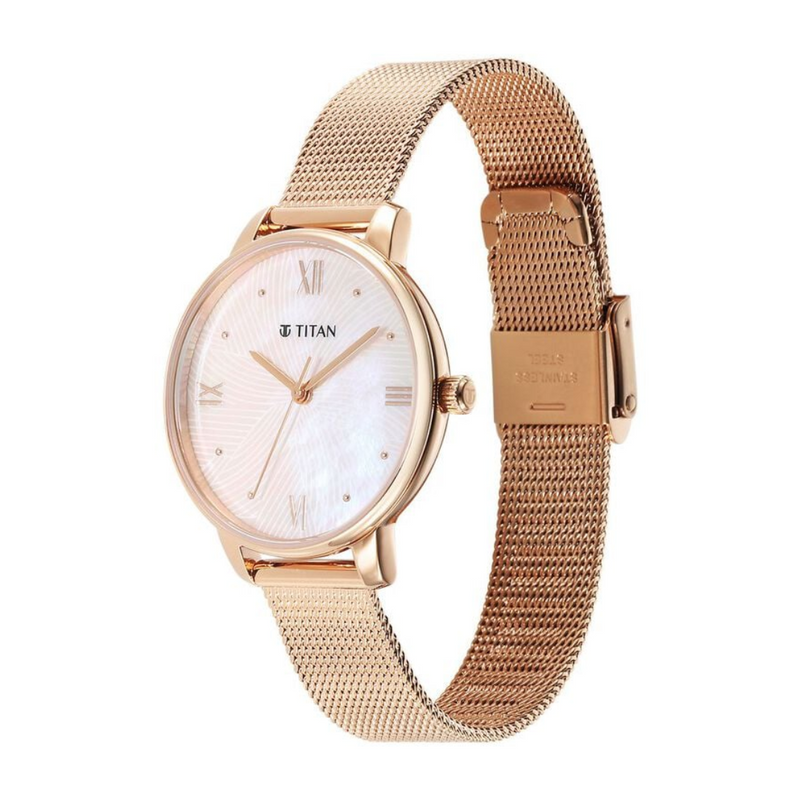 Titan Purple Style Up Quartz Analog Mother Of Pearl Dial Stainless Steel Strap Watch for Women 95238WM01 - KRISHNA WATCH COMPANY