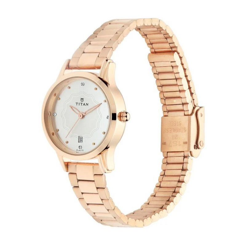 Titan Quartz Analog with Date Silver Dial Metal Strap Watch for Women - 2628WM01 - KRISHNA WATCH COMPANY
