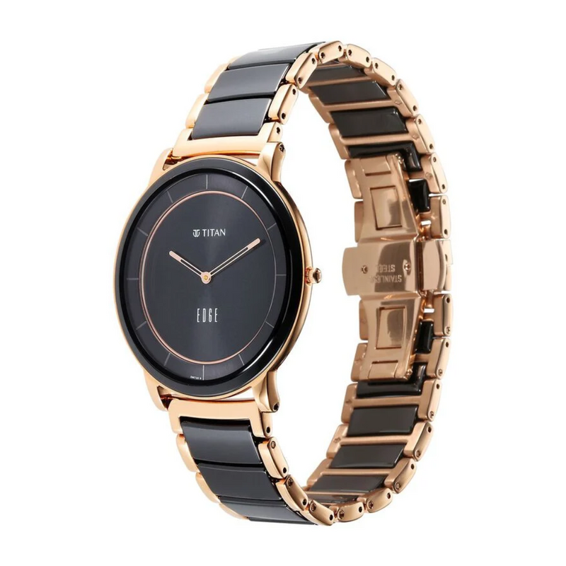 Titan Edge Fusion Quartz Analog Black Dial Black Steel & Ceramic Strap Watch for Men 1878KD03