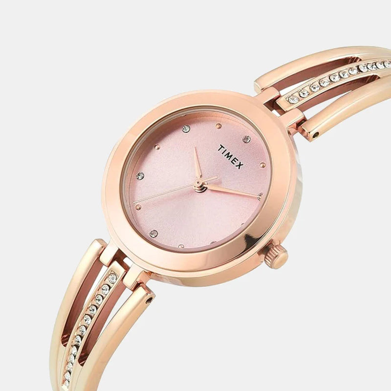 Timex Women Rose Gold Round Analog Brass Dial Watch - TWTL10323