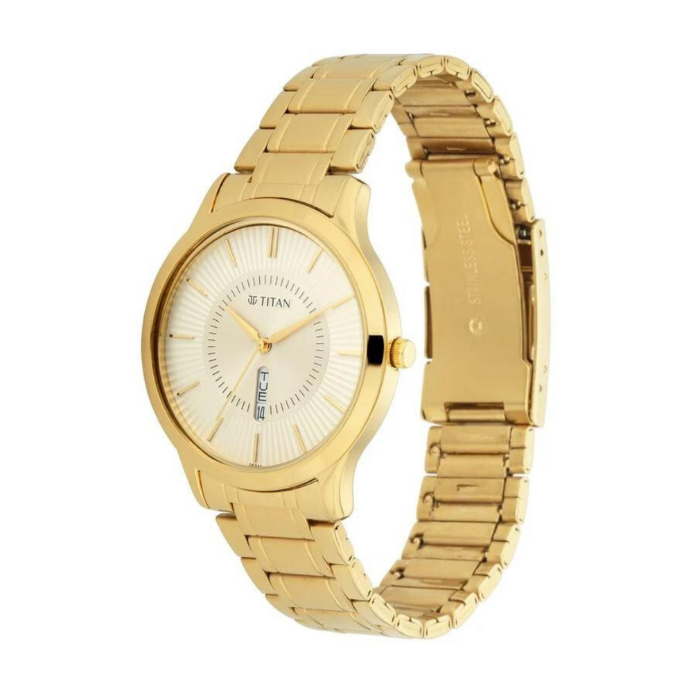 Titan Quartz Analog with Day and Date Yellow Dial Watch for Men - 1845YM01 - KRISHNA WATCH COMPANY