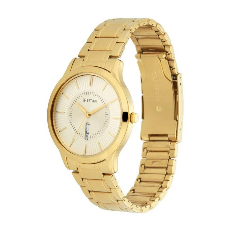 Titan Quartz Analog with Day and Date Yellow Dial Watch for Men - 1845YM01 - KRISHNA WATCH COMPANY