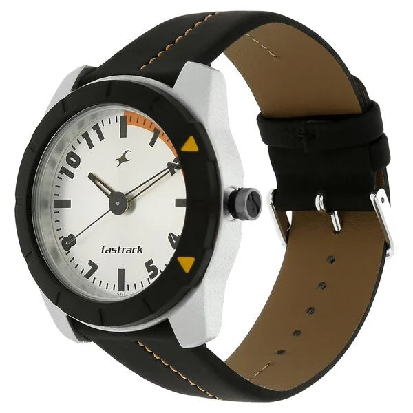 Fastrack Quartz Analog Silver Dial Leather Strap Watch for Guys - 3015AL01