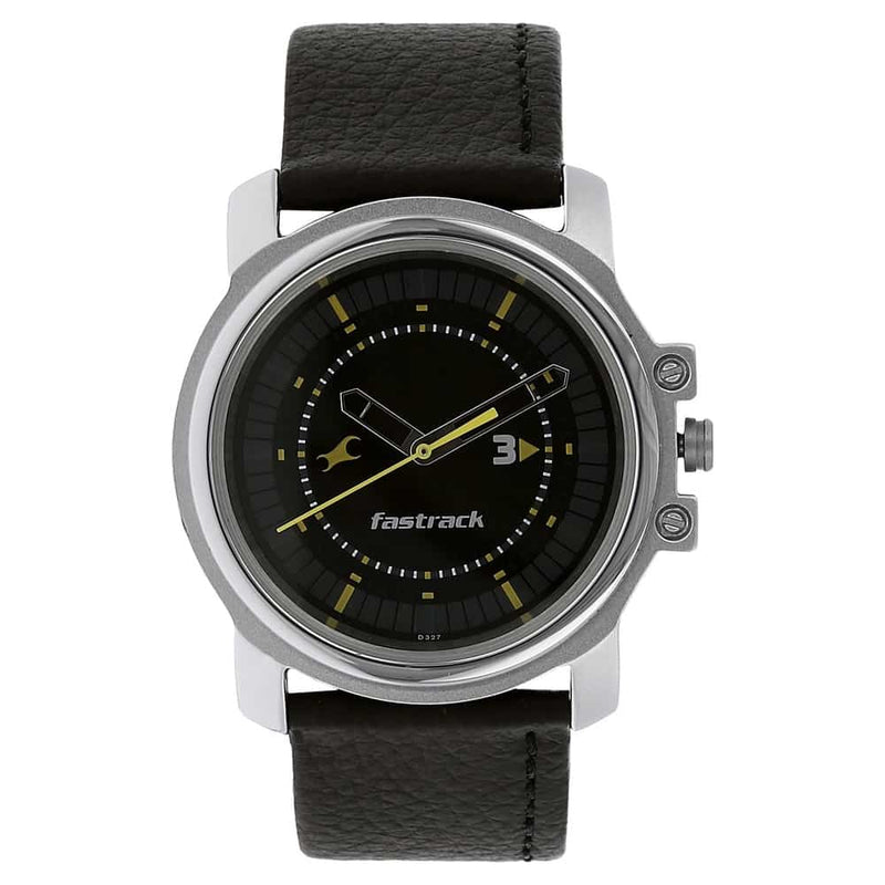 Fastrack BLACK DIAL BROWN LEATHER STRAP WATCH - 3039SL02