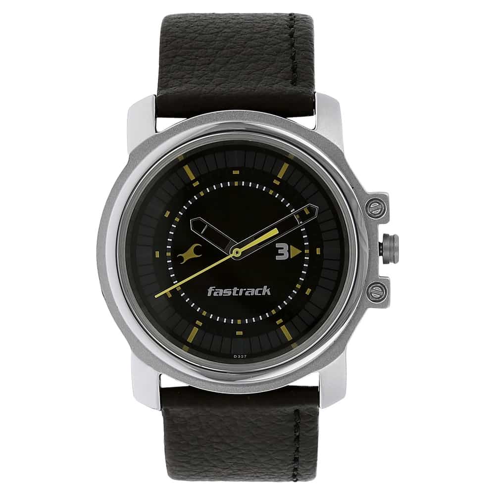 Fastrack BLACK DIAL BROWN LEATHER STRAP WATCH - 3039SL02