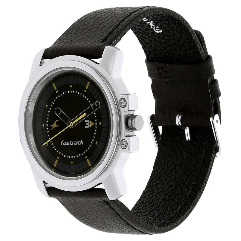 Fastrack BLACK DIAL BROWN LEATHER STRAP WATCH - 3039SL02
