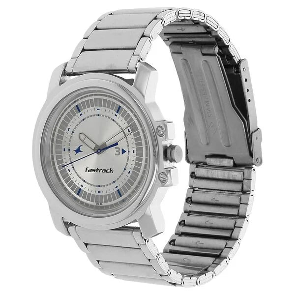 Fastrack Quartz Analog Silver Dial Stainless Steel Strap Watch for Guys np3039sm03 / 3039sm03 - KRISHNA WATCH COMPANY