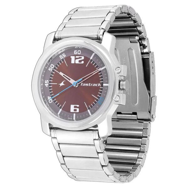 Fastrack Quartz Analog Brown Dial Stainless Steel Strap Watch for