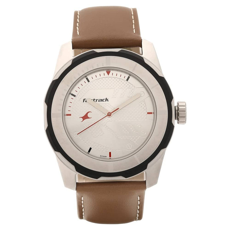SILVER DIAL BROWN LEATHER STRAP WATCH - 3099SL01