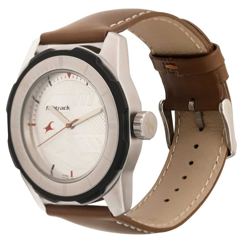 SILVER DIAL BROWN LEATHER STRAP WATCH - 3099SL01