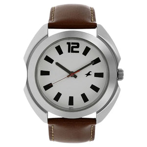 Fastrack Quartz Analog White Dial Leather Strap Watch for Guys 3117SL01