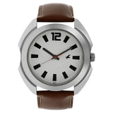 Fastrack Quartz Analog White Dial Leather Strap Watch for Guys 3117SL01