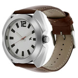 Fastrack Quartz Analog White Dial Leather Strap Watch for Guys 3117SL01