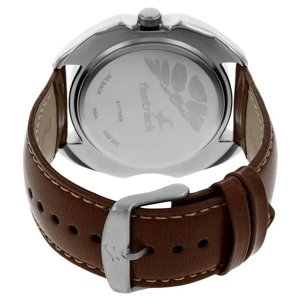 Fastrack Quartz Analog White Dial Leather Strap Watch for Guys 3117SL01