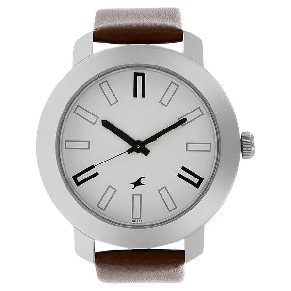 Fastrack Quartz Analog White Dial Leather Strap Watch for Guys - 3120SL01