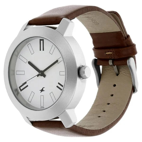 Fastrack Quartz Analog White Dial Leather Strap Watch for Guys - 3120SL01