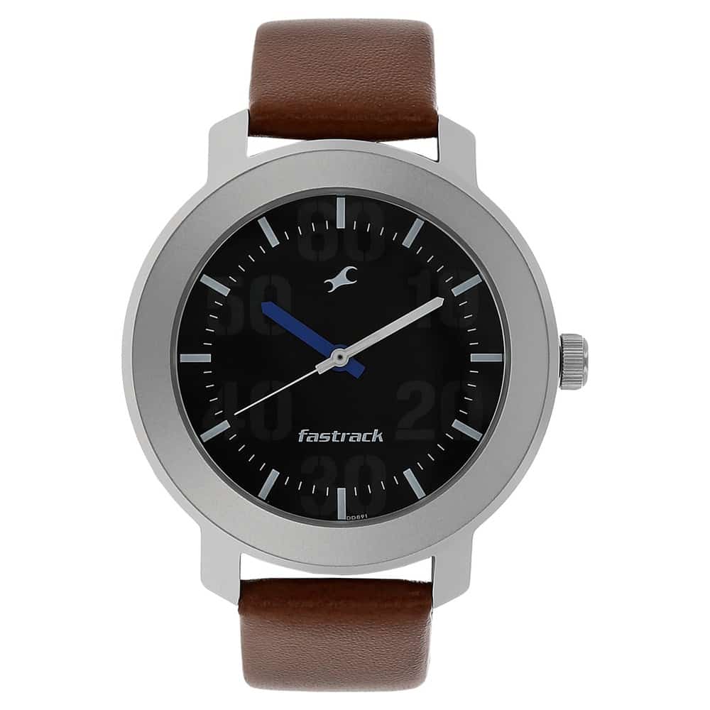 FASTRACK BLACK DIAL BROWN LEATHER STRAP WATCH - 3121SL01
