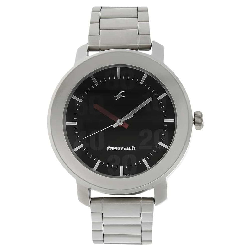 Fastrack BLACK DIAL SILVER STAINLESS STEEL STRAP WATCH 3121SM02
