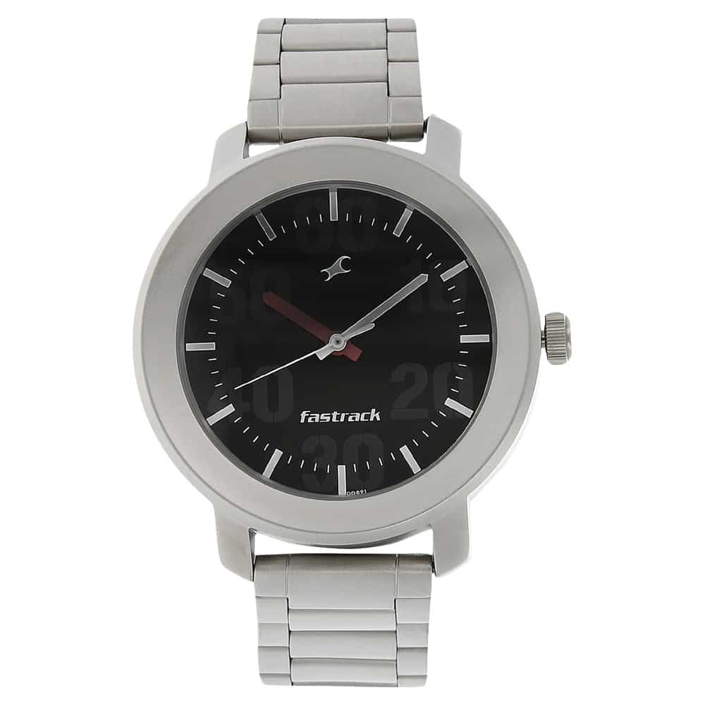 Fastrack BLACK DIAL SILVER STAINLESS STEEL STRAP WATCH 3121SM02