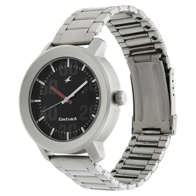 Fastrack BLACK DIAL SILVER STAINLESS STEEL STRAP WATCH 3121SM02
