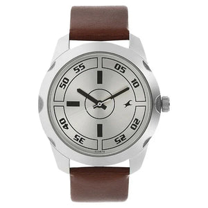 Fastrack Quartz Analog Silver Dial Leather Strap Watch for Guys - 3123SL02 - KRISHNA WATCH COMPANY