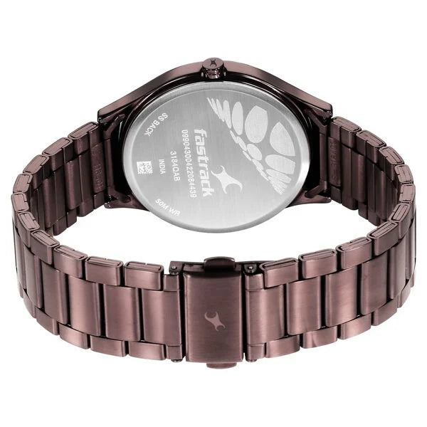 Fastrack Style Up Quartz Analog Brown Dial Stainless Steel Strap Watch for Guys NS3184QM02
