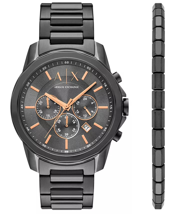 Armani Exchange Men's Quartz Chronograph Gunmetal Stainless-Steel Watch AX7170SET
