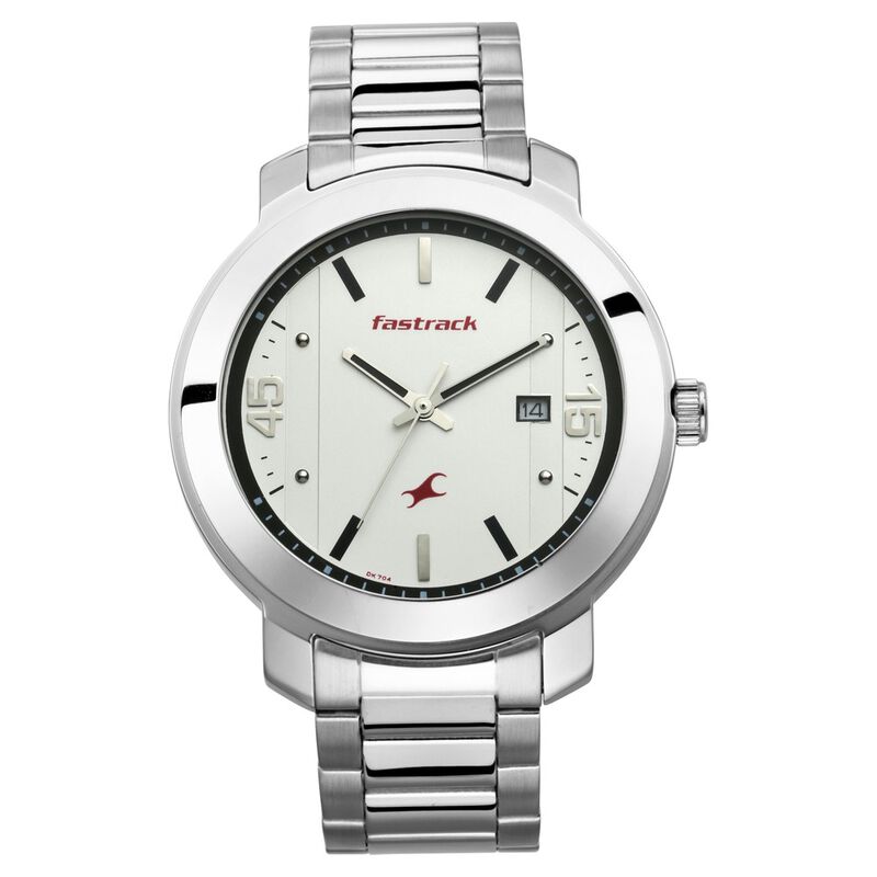 Fastrack Bare Basics Quartz Analog with Date White Dial Stainless Steel Strap Watch for Guys NS3246SM01