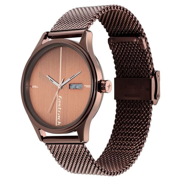 Fastrack Style Up Quartz Analog with Day and Date Brown Dial Stainless Steel Strap Watch for Guys NS3247QM02 - KRISHNA WATCH COMPANY