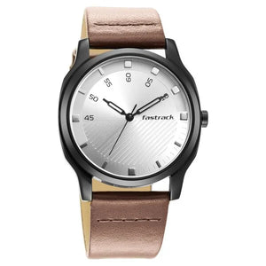 Fastrack Stunners Quartz Analog Silver Dial Leather Strap Watch for Guys NS3255NL02 - KRISHNA WATCH COMPANY