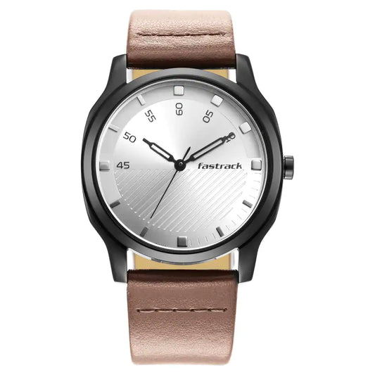 STUNNERS SILVER DIAL LEATHER STRAP WATCH 3255NL02
