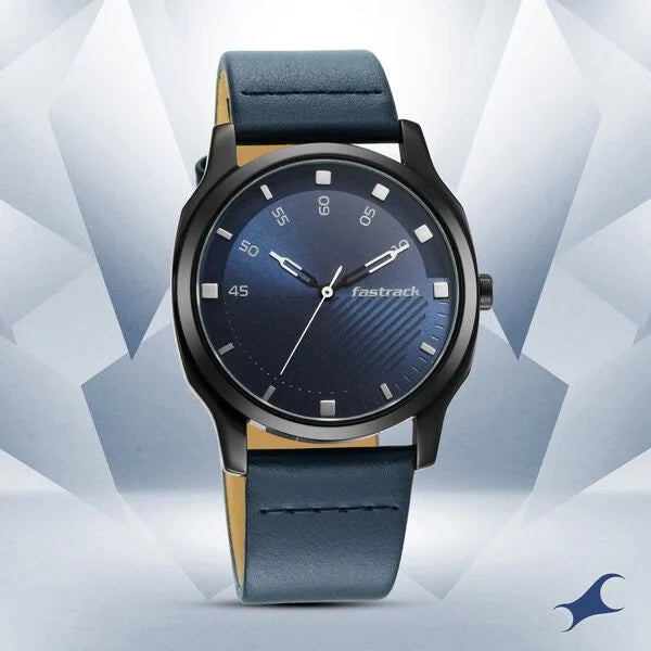 Fastrack Stunners Quartz Analog Blue Dial Leather Strap Watch for Guys NT3255nl03