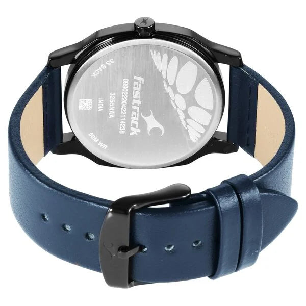 Fastrack Stunners Quartz Analog Blue Dial Leather Strap Watch for Guys NT3255nl03