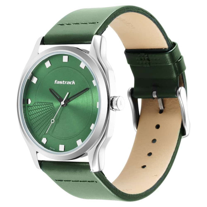 STUNNERS GREEN DIAL LEATHER STRAP WATCH 3255SL02 - KRISHNA WATCH COMPANY
