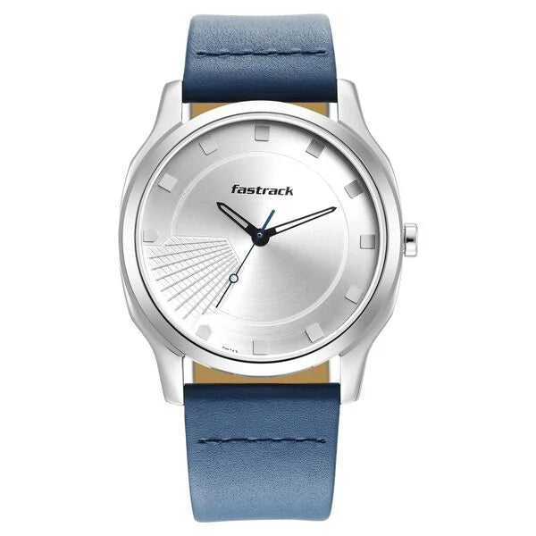 Fastrack Stunners Quartz Analog Silver Dial Leather Strap Watch for Guys - NT3255SL03