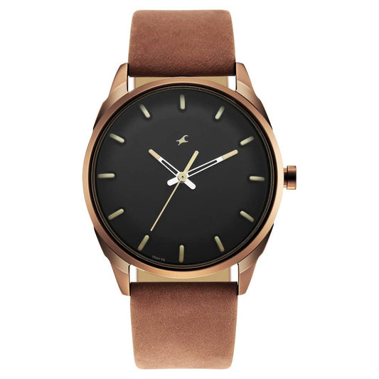 Fastrack AFTER DARK BLACK DIAL LEATHER STRAP WATCH FOR GUYS 3273QL01